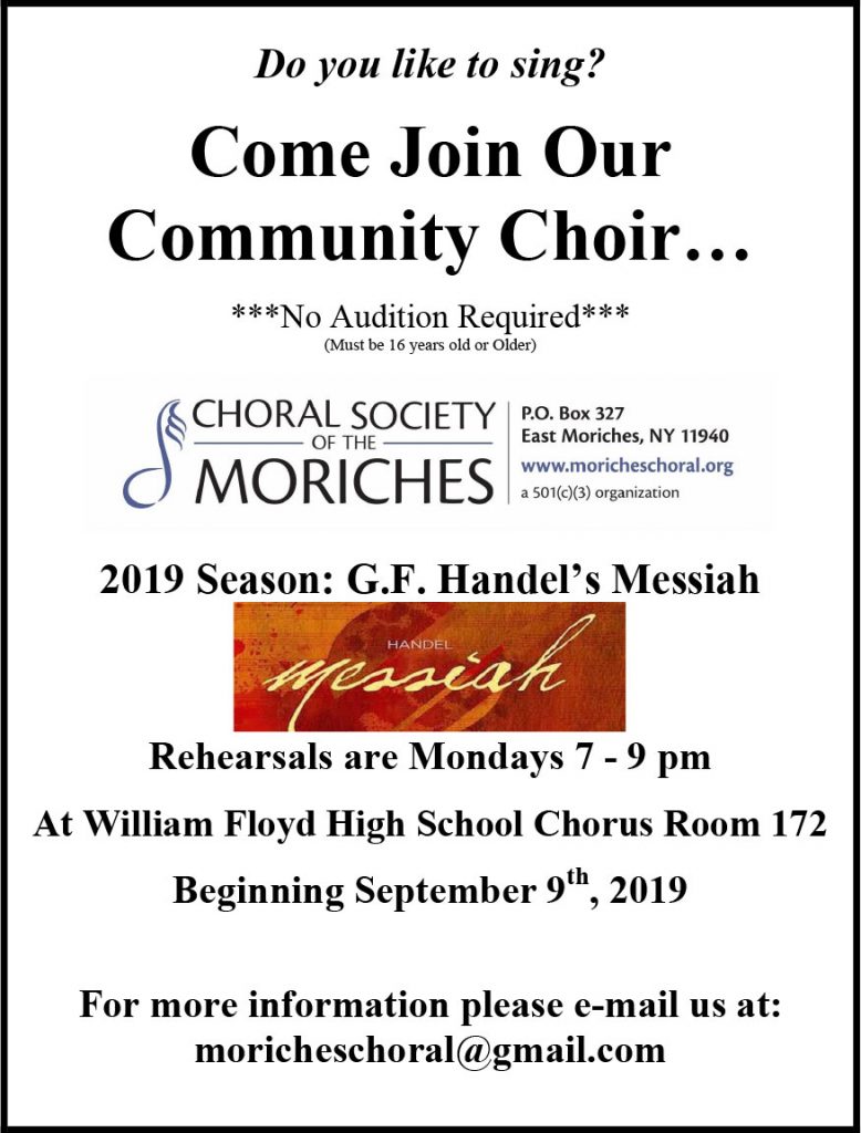Choral Society of the Moriches Start Date Flyer
